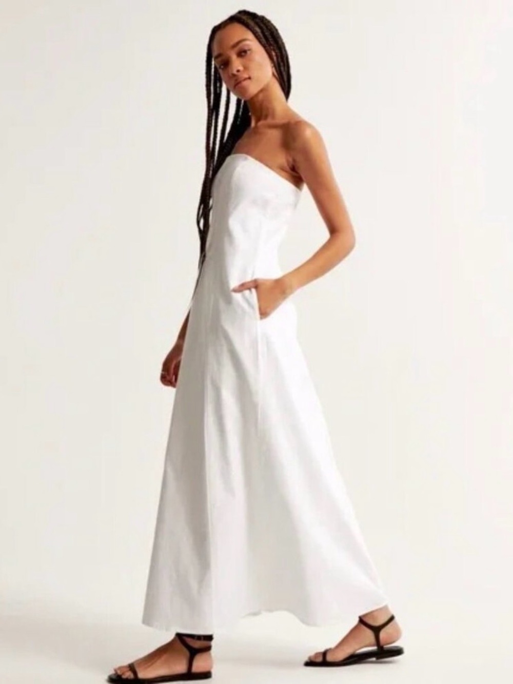 Abercrombie & Fitch Skimming Linen Strapless Maxi Dress